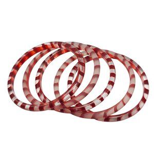 Red Clear Striped Acrylic Bangle Bracelets Set of Five Vintage Stackable